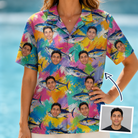Woman wearing Women's Sushi Safari Custom Face Hawaiian Shirt — custom faces printed all-over