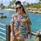 Real-life photo of someone wearing Women's Sushi Safari Custom Face Hawaiian Shirt — custom faces printed all-over