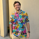 Real-life photo of someone wearing Men's Sushi Safari Custom Face Polo Shirt — custom faces printed all-over
