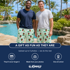 Friends in matching Men's Hole Hilarity Custom Face Beach Shorts — a group gift photo