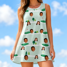 Model wearing Women's Hole Hilarity Custom Face Tank Dress printed with kids' faces