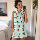 Real-life photo of someone wearing Women's Hole Hilarity Custom Face V-Neck Dress — custom faces printed all-over