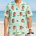 Man wearing Men's Hole Hilarity Custom Face Hawaiian Shirt — custom faces printed all-over