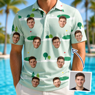 Man wearing Men's Hole Hilarity Custom Face Polo Shirt — custom faces printed all-over