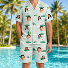 Model wearing Men's Hole Hilarity Custom Face Shirt & Shorts Set printed with kids' faces