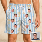 Man wearing Men's Green Glory Custom Face Beach Shorts — custom faces printed all-over