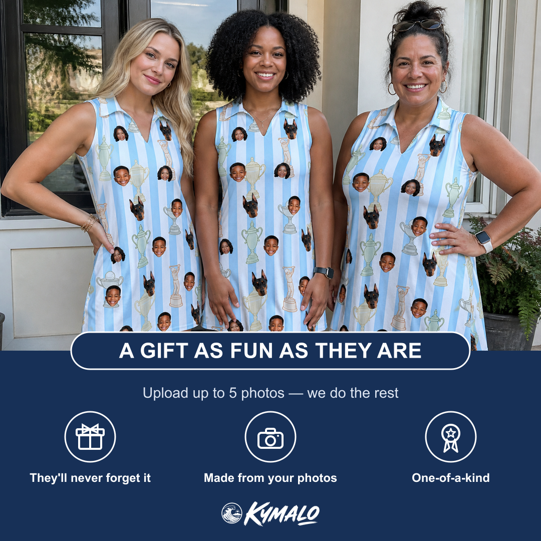 Friends in matching Women's Green Glory Custom Face V-Neck Dress — a group gift photo