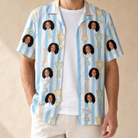 Man wearing Men's Green Glory Custom Face Hawaiian Shirt open over a white tee