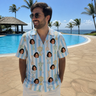 Real-life photo of someone wearing Men's Green Glory Custom Face Hawaiian Shirt — custom faces printed all-over
