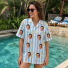 Real-life photo of someone wearing Women's Green Glory Custom Face Hawaiian Shirt — custom faces printed all-over