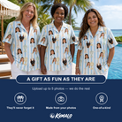 Friends in matching Women's Green Glory Custom Face Hawaiian Shirt — a group gift photo