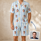Man wearing Men's Green Glory Custom Face Shirt & Shorts Set — custom faces printed all-over