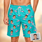 Man wearing Men's Cartel Classics Custom Face Beach Shorts — custom faces printed all-over
