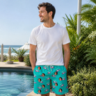 Real-life photo of someone wearing Men's Cartel Classics Custom Face Beach Shorts — custom faces printed all-over