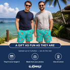 Friends in matching Men's Cartel Classics Custom Face Beach Shorts — a group gift photo