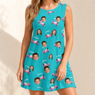 Model wearing Women's Cartel Classics Custom Face Tank Dress printed with kids' faces