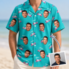 Man wearing Men's Cartel Classics Custom Face Hawaiian Shirt — custom faces printed all-over