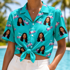 Woman wearing Women's Cartel Classics Custom Face Hawaiian Shirt tied at the waist