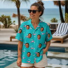 Real-life photo of someone wearing Women's Cartel Classics Custom Face Hawaiian Shirt — custom faces printed all-over
