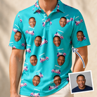 Man wearing Men's Cartel Classics Custom Face Polo Shirt — custom faces printed all-over