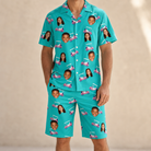 Model wearing Men's Cartel Classics Custom Face Shirt & Shorts Set printed with kids' faces