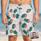 Man wearing Men's Handicap Hilarity Custom Face Beach Shorts — custom faces printed all-over