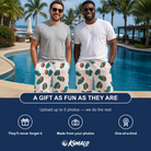 Friends in matching Men's Handicap Hilarity Custom Face Beach Shorts — a group gift photo