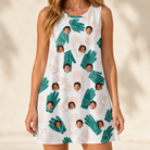Model wearing Women's Handicap Hilarity Custom Face Tank Dress printed with kids' faces