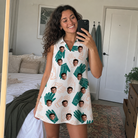 Real-life photo of someone wearing Women's Handicap Hilarity Custom Face V-Neck Dress — custom faces printed all-over