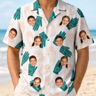 Model wearing Men's Handicap Hilarity Custom Face Hawaiian Shirt printed with kids' faces