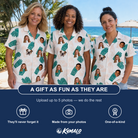 Friends in matching Women's Handicap Hilarity Custom Face Hawaiian Shirt — a group gift photo