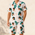 Model wearing Men's Handicap Hilarity Custom Face Shirt & Shorts Set printed with kids' faces