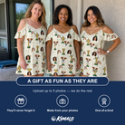 Friends in matching Women's Champion Chalices Custom Face Off-Shoulder Dress — a group gift photo
