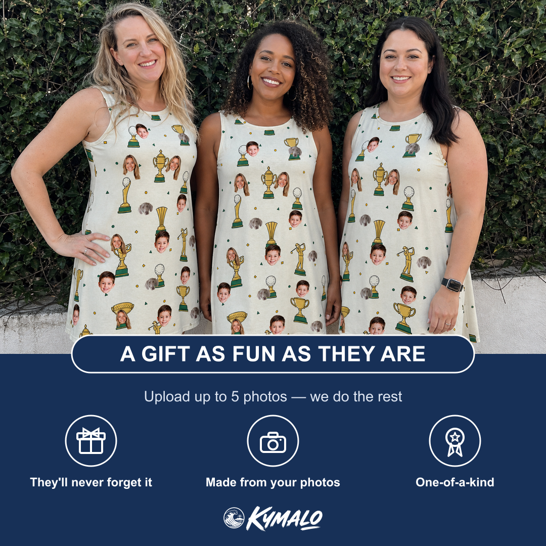 Friends in matching Women's Champion Chalices Custom Face Tank Dress — a group gift photo