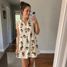 Real-life photo of someone wearing Women's Champion Chalices Custom Face V-Neck Dress — custom faces printed all-over