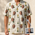 Man wearing Men's Champion Chalices Custom Face Hawaiian Shirt — custom faces printed all-over