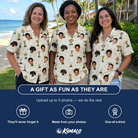 Friends in matching Women's Champion Chalices Custom Face Hawaiian Shirt — a group gift photo