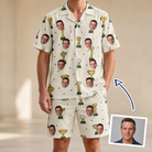 Man wearing Men's Champion Chalices Custom Face Shirt & Shorts Set — custom faces printed all-over