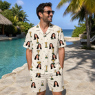 Real-life photo of someone wearing Men's Champion Chalices Custom Face Shirt & Shorts Set — custom faces printed all-over
