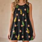 Model wearing Women's Divot Duffels Custom Face Tank Dress printed with kids' faces