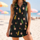 Model wearing Women's Divot Duffels Custom Face V-Neck Dress printed with kids' faces