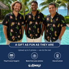 Friends in matching Men's Divot Duffels Custom Face Hawaiian Shirt — a group gift photo