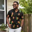 Real-life photo of someone wearing Men's Divot Duffels Custom Face Polo Shirt — custom faces printed all-over