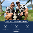 Friends in matching Men's Biscuit Bark Custom Dog Face Hawaiian Shirt — a group gift photo