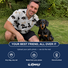 Friends in matching Men's Biscuit Bark Custom Dog Face Polo Shirt — a group gift photo