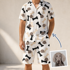 Man wearing Men's Biscuit Bark Custom Dog Face Shirt & Shorts Set — custom faces printed all-over