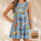 Woman wearing Women's Aero Barkers Custom Dog Face Tank Dress — custom faces printed all-over