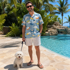 Full-length photo with the pet printed all over this Men's Aero Barkers Custom Dog Face Hawaiian Shirt