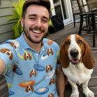 Selfie with the pet whose face is printed all over this Men's Aero Barkers Custom Dog Face Polo Shirt