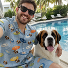 Selfie with the pet whose face is printed all over this Men's Aero Barkers Custom Dog Face Shirt & Shorts Set